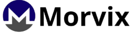 Morvix logo with a stylized 'M' in blue and gray on a black background