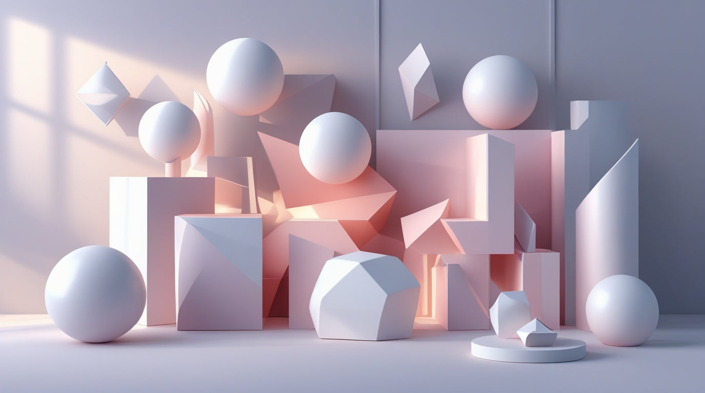 Geometric shapes in pastel colors on a neutral background