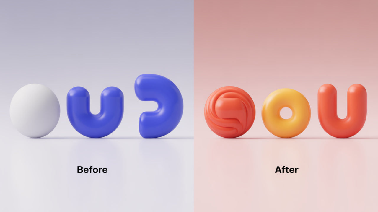 Comparison of 'UO' logo design before and after a color change on a light gray and pink background.
